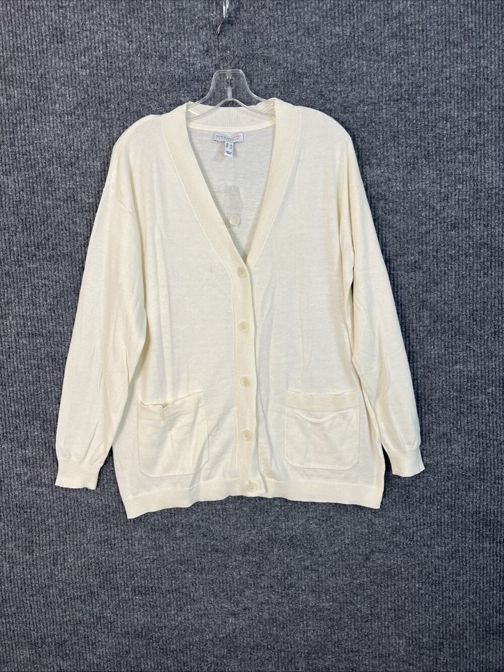 Isaac Mizrahi Live Relaxed Cardigan Sweater Womens Large Ivory Button Up Preppy